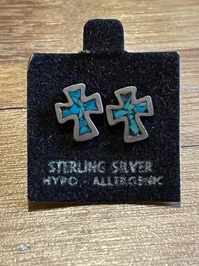 Vintage sterling silver turquoise cross earrings